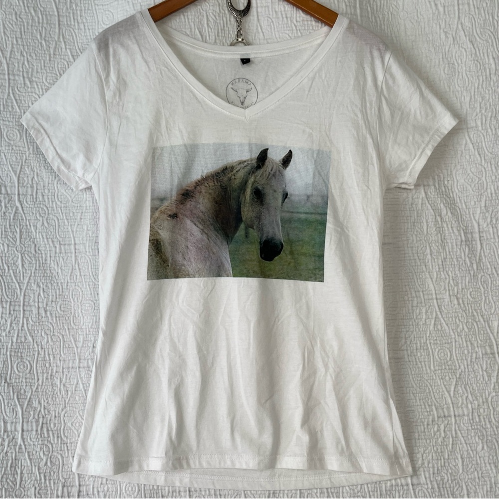 Organic Cotton Horse T Shirt Women Large Amaran Jackson Hole Western Equestrian